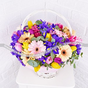 Grace - a basket with colorful tulips